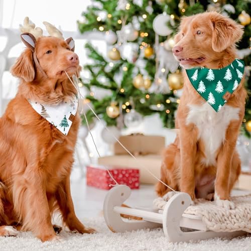 JarThenaAMCS 2Pcs Christmas Dog Bandana Green White Xmas Tree Fabric Pet Scarf - Image 5