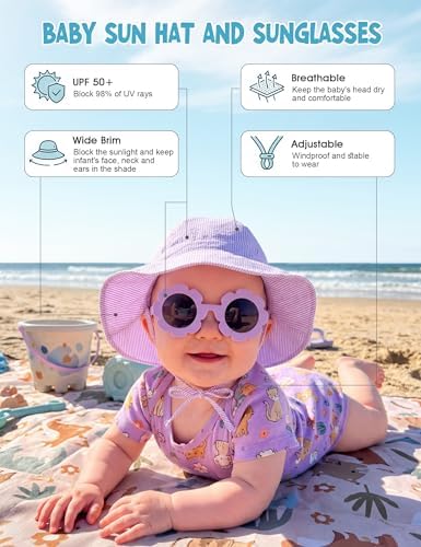 Durio UPF50+ Baby Sun Hat and Sunglasses - Image 3