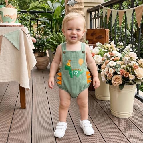 Honganda Baby Boy 1/2 Birthday Outfit Half Way to One Cake Smash Romper - Image 5