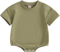 Baby Boy Girl Bubble Romper Infant Plain Oversize T-shirt Bodysuit by Merqwadd