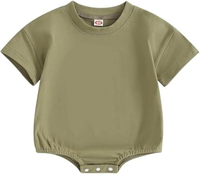 Baby Boy Girl Bubble Romper Infant Plain Oversize T-shirt Bodysuit by Merqwadd