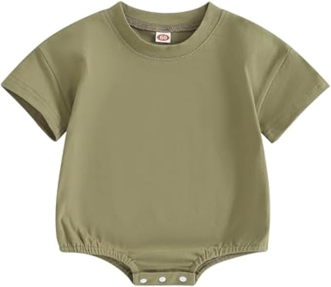Baby Boy Girl Bubble Romper Infant Plain Oversize T-shirt Bodysuit by Merqwadd