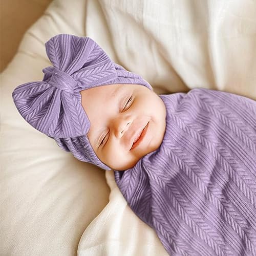 AQOKKA Newborn Receiving Blanket Wheat Ear Bow Hat Mitten Set | 4 Set Receiving - Image 6