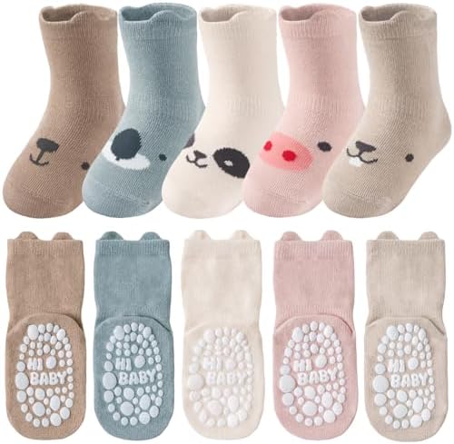 Toddler Grip Socks, 5 Pairs, Cotton Crew by SukModen