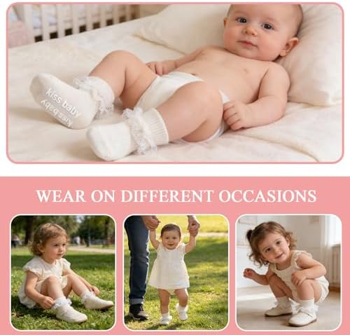Baby Girl Ruffle Socks with Grips Lace Frilly Ankle Dress Socks - Image 2