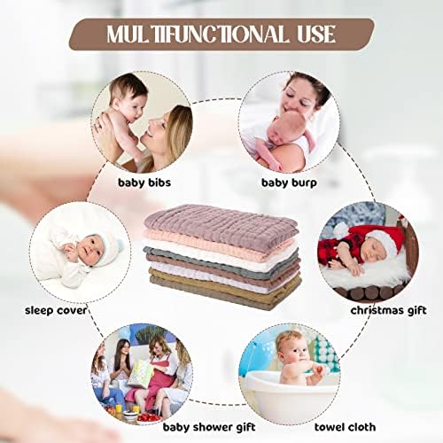 8 Packs Muslin Burp Cloths Large 20" x 10", 6 Layers Unisex Baby Absorbent 100% - Image 4