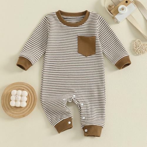 VISGOGO Newborn Infant Baby Boy Waffle Cotton Romper Clothes Onesie Stripe - Image 4