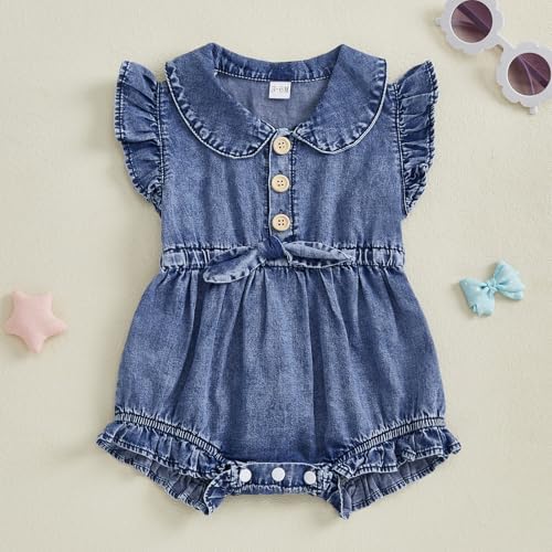 Baby Girl Denim Outfit Button Romper Jean Jumpsuit Shorts Overalls Toddler - Image 4