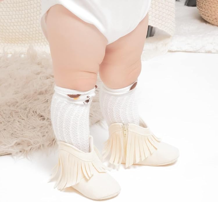 Meckior Baby Girls Cowboy Tassel Boots Side Zipper Moccasins Soft Bottom - Image 3