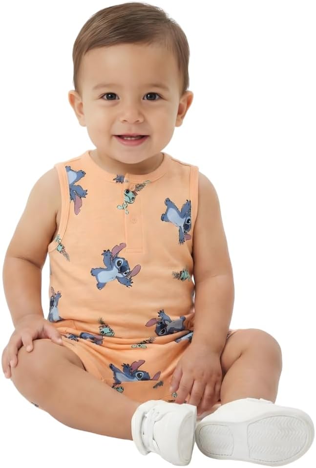 Disney Cars Pooh Mickey Stitch Baby Boys 2 Pack Romper - Image 5