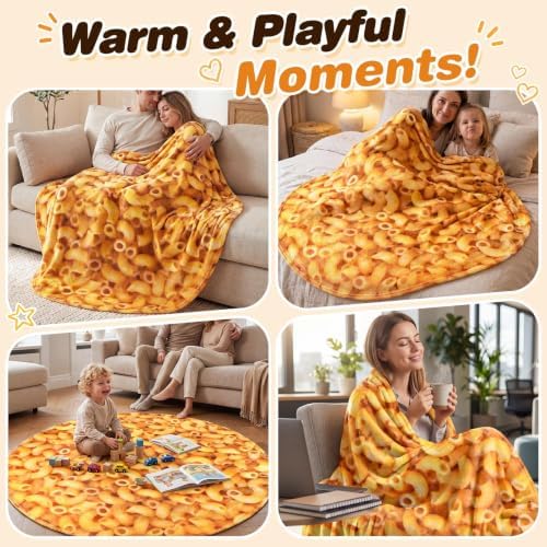 SeaRoomy Macaroni Blanket, Realistic Food Funny Round Blanket, 60 in - Image 4