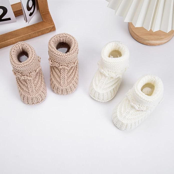 2 Pairs Baby Booties Newborn Baby Hand Crochet Knit Boots Infant Soft Cozy Warm - Image 8