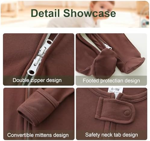 Hikido Baby Romper 100% Organic Cotton Pajamas One Piece Long Sleeve Zipper - Image 3