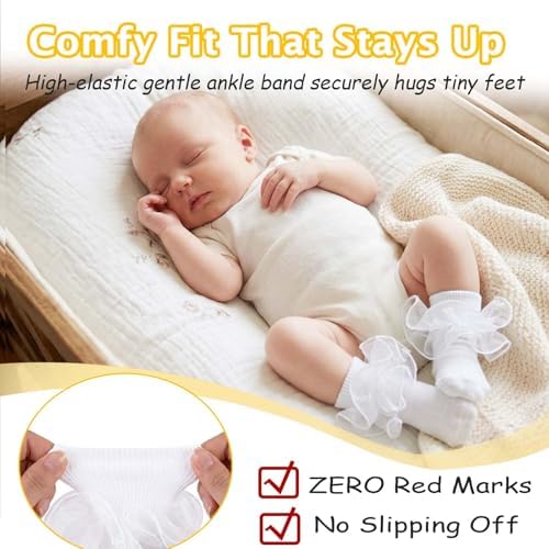 Baby Girls Ruffle Socks Double Layer Lace Turn Cuff Dress Socks - Image 5
