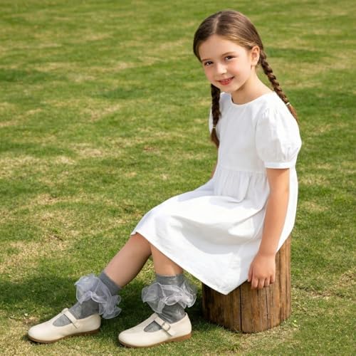 Girls Ruffle Socks Double Lace Turn Cuff Frilly Church Dress Socks - Image 2
