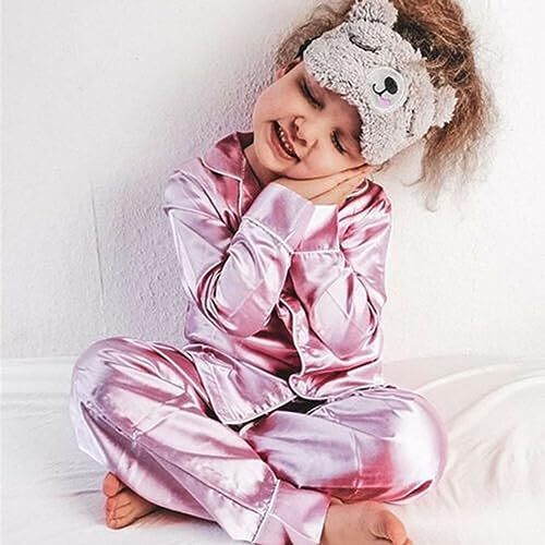 Kids Baby Girl Boy Satin Pajamas Set Button Down Sleep Shirt Top+Long Pants - Image 2