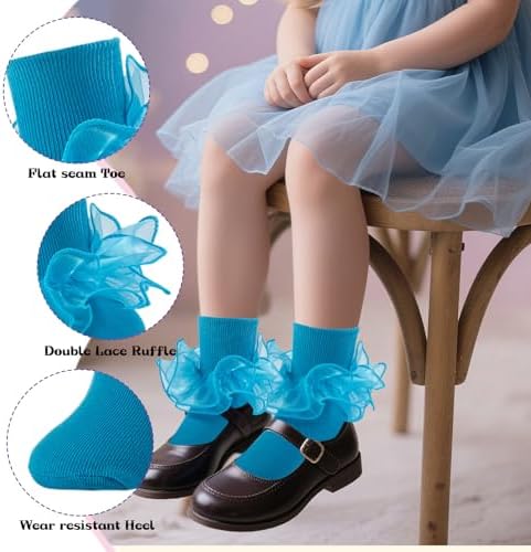 Girls Ruffle Socks Double Lace Turn Cuff Frilly Church Dress Socks - Image 4