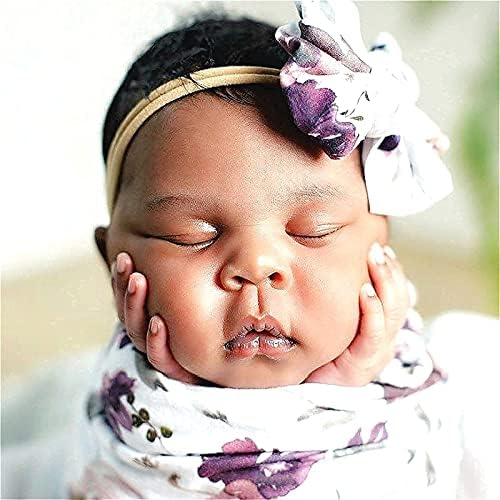 Newborn Floral Receiving Blanket Baby Girls Swaddle Wrap and Headband Set - Image 2