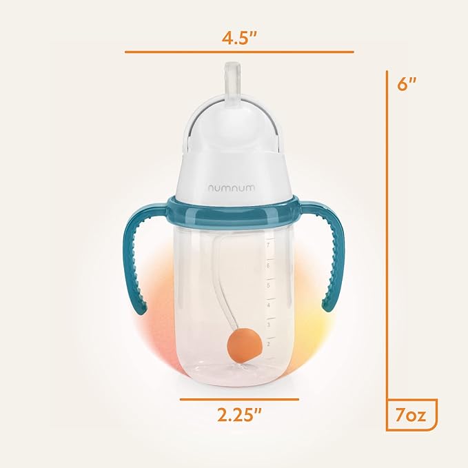 NumNum Baby Straw Cup, Weighted Straw Cup, Spill Proof Sippy Cups with Straw for 6-12 Months, Toddler Drinking Cups, Baby Essentials (2-Pack, Blue/Orange)