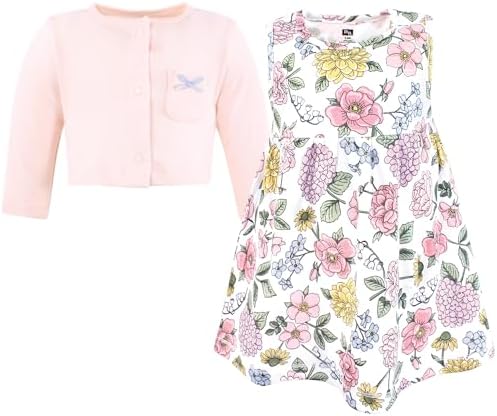 Hudson Baby Infant and Toddler Girls Cotton Dress and Cardigan Set - Image 3