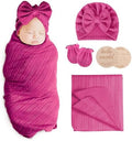 AQOKKA Newborn Receiving Blanket Wheat Ear Bow Hat Mitten Set | 4 Set Receiving by AQOKKA