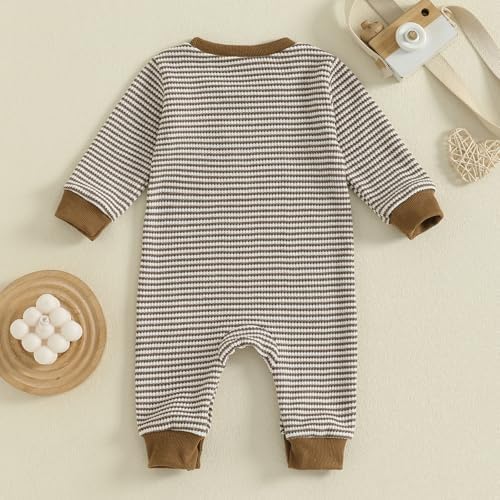 VISGOGO Newborn Infant Baby Boy Waffle Cotton Romper Clothes Onesie Stripe - Image 7