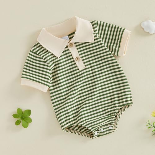 VISGOGO Baby Boy Striped Romper Waffle Short Sleeve Button Oversized Bodysuit - Image 5
