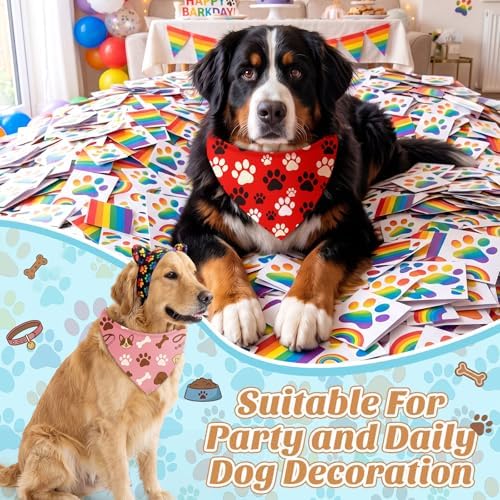 50 Pcs National Dog Day Dog Bandanas Bulk Pastel Paw Prints Pattern - Image 2