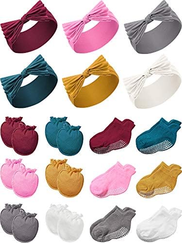Geyoga 18 Pieces Baby Headband Newborn Socks and Mittens Set Elastic Baby by Geyoga