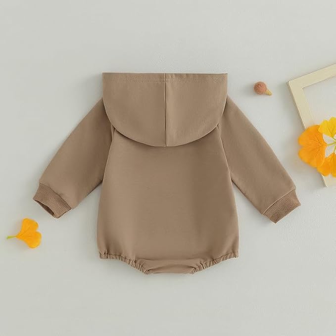 Newborn Baby Girl Boy Hoodie Romper Solid Long Sleeve Hooded Sweatshirt - Image 2