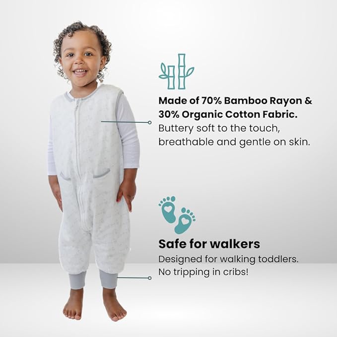 Tealbee Dreamsuit Toddler Sleep Sack with Feet – Walker Sleep Bag with Legs, Rayon made from Bamboo, All Season 1.2 TOG, 2-Way Zipper, 2T-3T - Love Milk