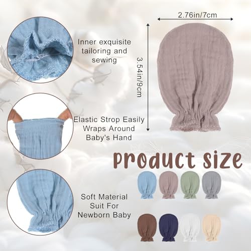 8 Pairs Newborn Baby Muslin Mittens Newborn Infant Toddler Mittens No Scratch - Image 2
