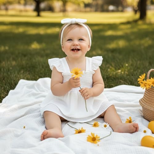 Newborn Baby Girls Summer Clothes Ruffle Sleeveless Pleated Smocked Bubble - Image 4