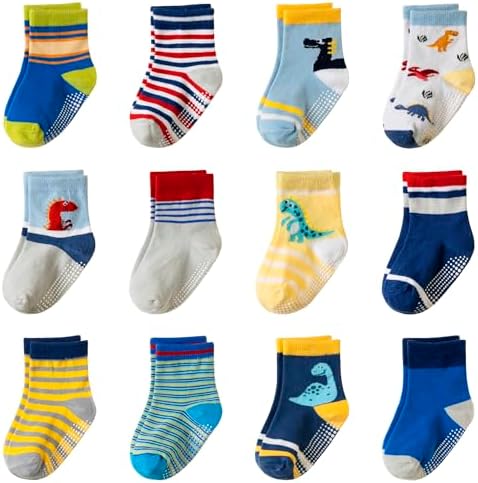 Toddler Non Slip Grips Socks Kids Anti Skid Baby Boys Girls Cotton Crew Socks by AMENLAN