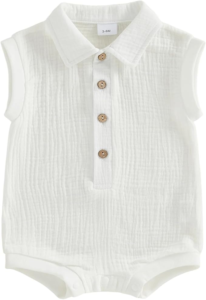 Honganda Newborn Baby Boy Cotton Linen Romper Short Sleeve Lapel Collar Button by Honganda