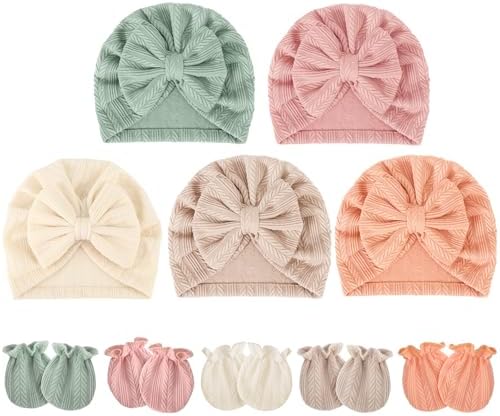 BQUBO Baby Turban Hats and Mittens Set Newborn Infant Hospital Hats Caps by DRESHOW