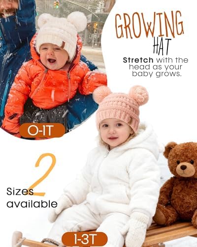 FURTALK Baby Winter Knitted Beanie Hat Soft Warm Pom Poms Toddler Skull Cap - Image 4