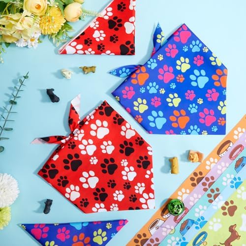 50 Pcs National Dog Day Dog Bandanas Bulk Pastel Paw Prints Pattern - Image 5