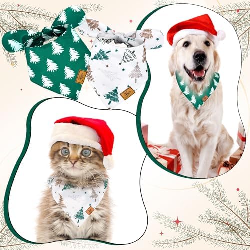 JarThenaAMCS 2Pcs Christmas Dog Bandana Green White Xmas Tree Fabric Pet Scarf - Image 3