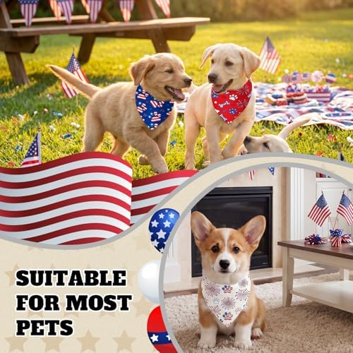 50 Pcs 4th of July Dog Bandanas Bulk Patriotic Paw Prints Pattern - Image 4