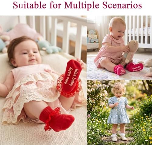 Baby Girl Ruffle Socks with Grips Lace Frilly Ankle Dress Socks - Image 3