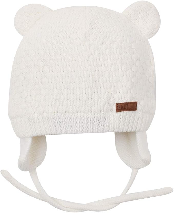 BAVST Baby Beanie Hat for Winter with Earfalp Cute Bear Kids Toddler Girls Boys Warm Knit Cap 0-2Years