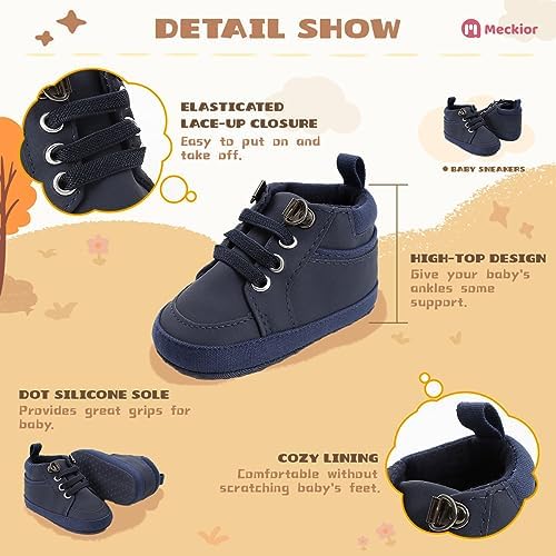 Meckior Toddler Baby Boys Girls High Tops Ankle Sneakers Soft Anti-Slip Sole PU - Image 5