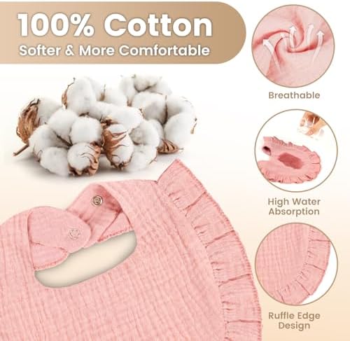 Oiomniv Muslin Baby Bibs, 100% Cotton Bandana Drool Bibs Soft Cotton Adjustable - Image 3