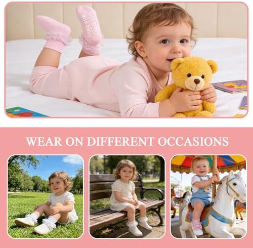 Baby Girl Ruffle Socks with Grips Lace Frilly Ankle Dress Socks - Image 2