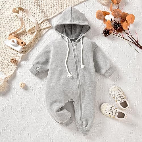 Unutiylo Unisex Baby Boys Girls Long Sleeve Infant Baby Zipper Hooded Jumpsuits - Image 3