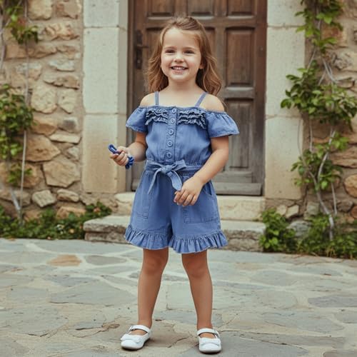 Baby Girl Denim Outfit Button Romper Jean Jumpsuit Shorts Overalls Toddler - Image 4