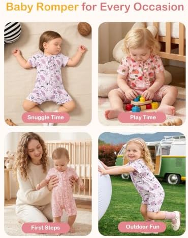 JunNeng Baby Girl Sleeper Viscose from Bamboo, Short Sleeve Romper | 2 Way YKK - Image 6