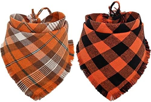 Fall Dog Bandana Autumn Thanksgiving Plaid Reversible Triangle Bibs Scarf by KZHAREEN