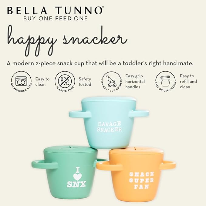 Bella Tunno Snack Cups for Toddlers, Silicone Spill Proof Food Container with Lid, Babies & Kids 6-12 Months, Got Snacks